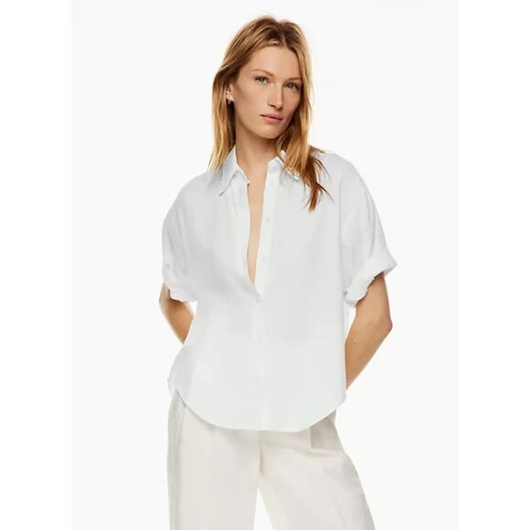Babaton Hepburn Linen Shirt Short Sleeve Button Down Size Small - Picture 1 of 9